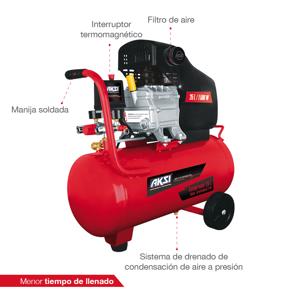 Foto 4 pulgar | Compresor de Aire Aksi 25 L 2 Hp 1500 W