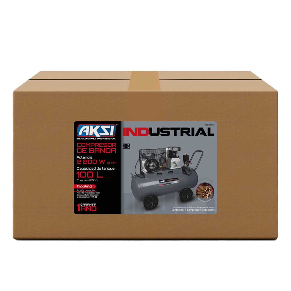 Foto 3 pulgar | Compresor de Aire Aksi 100 Lts 4 Hp 2985w Industrial con Ruedas y Motor de Cobre