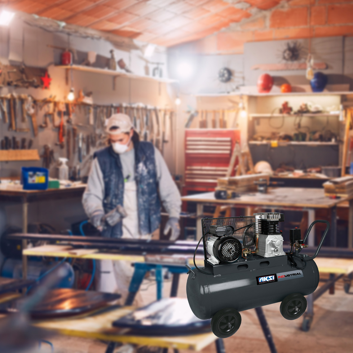 Foto 3 | Compresor de Aire Aksi 100 Lts 4 Hp 2985w Industrial con Ruedas y Motor de Cobre