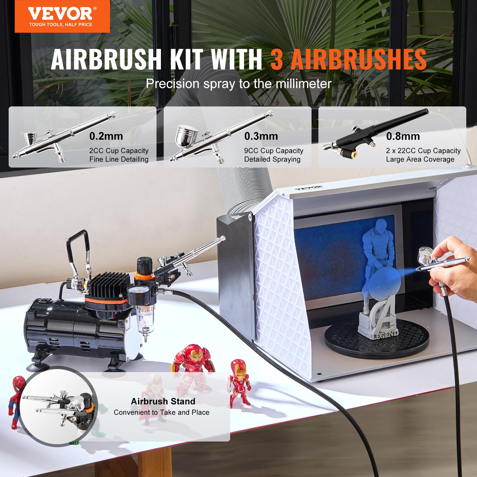 Foto 3 pulgar | Kit De Aerógrafo Vevor Professional Con Compresor Y 3 Aerógrafos - Venta Internacional.