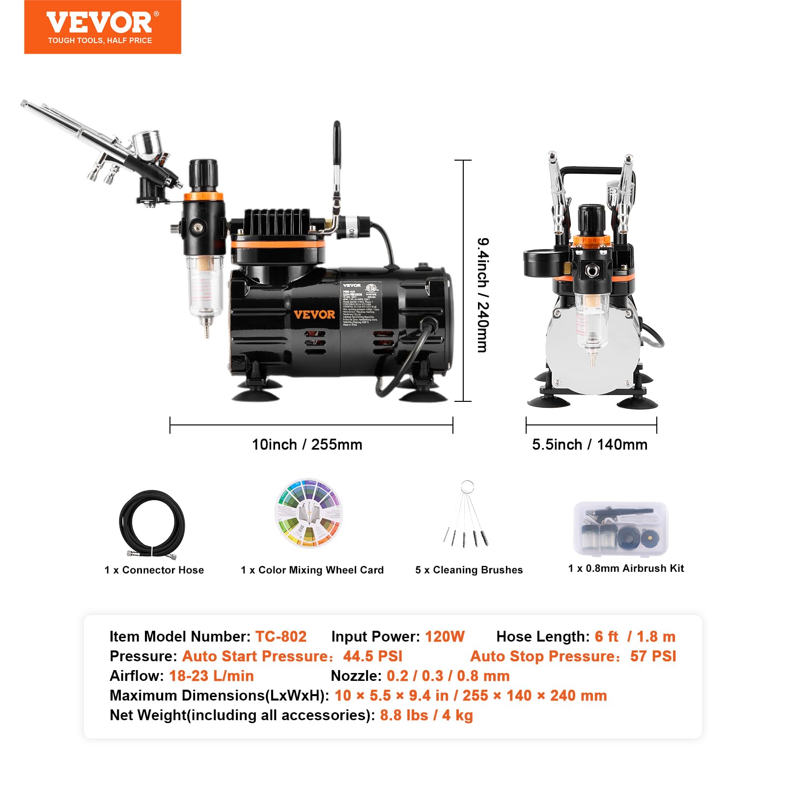Foto 8 pulgar | Kit De Aerógrafo Vevor Professional Con Compresor Y 3 Aerógrafos - Venta Internacional.