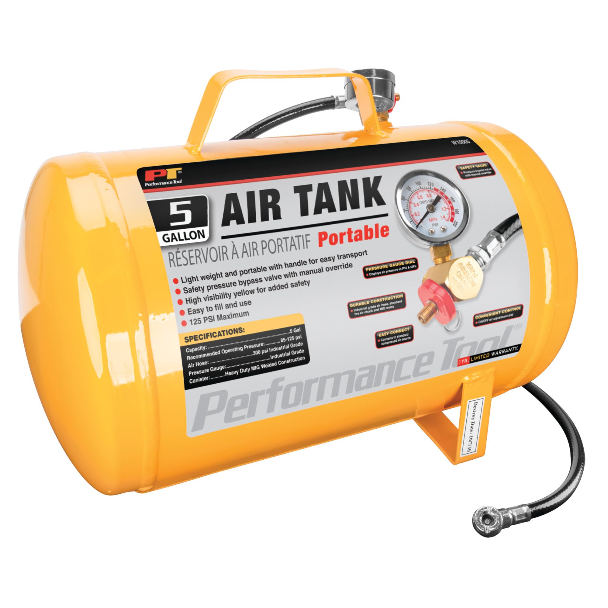 Foto 1 | Herramienta Air Tank Performance Tool W10005 Hi-viz De 19 Litros Con Mandril Para Neumáticos - Venta Internacional.