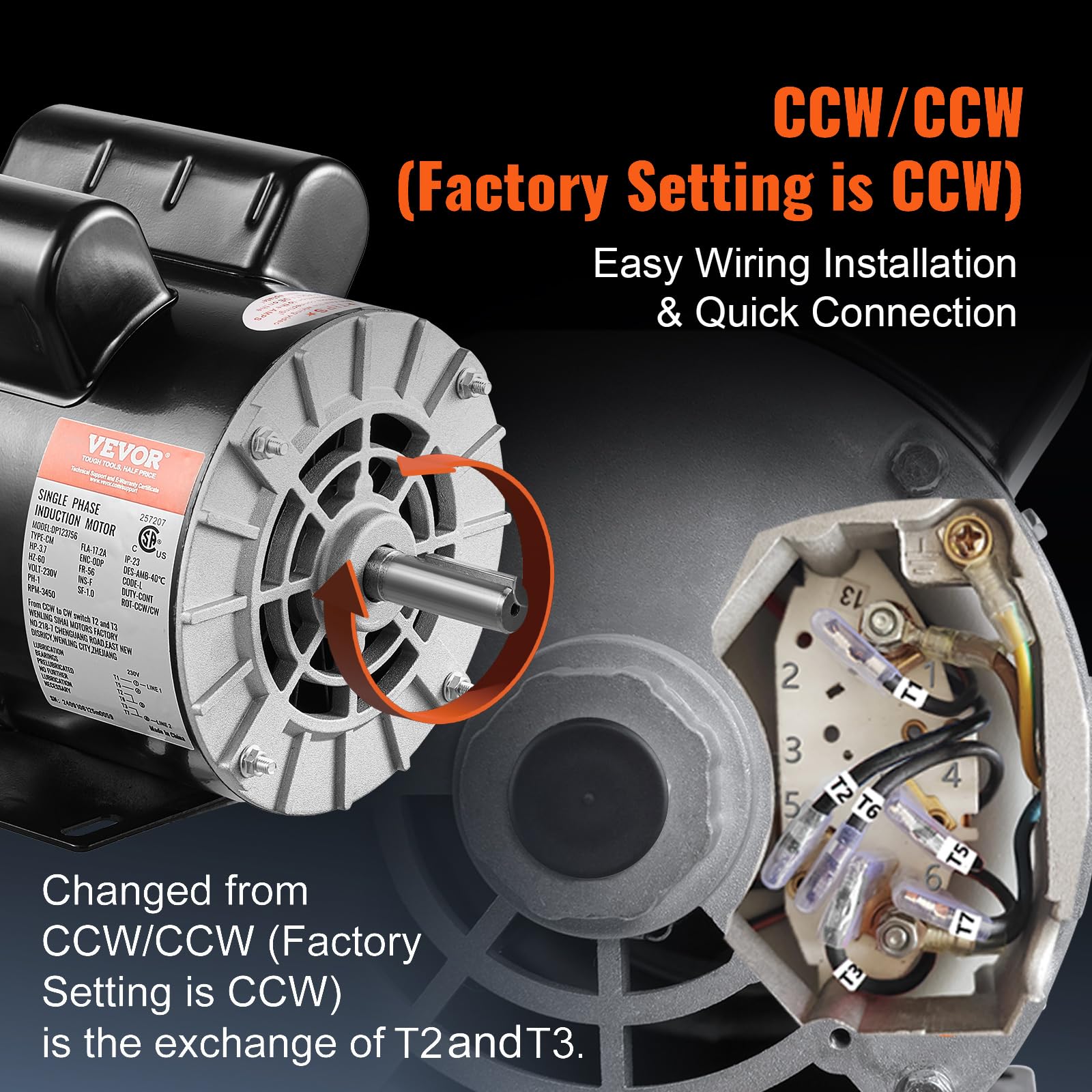 Foto 5 pulgar | Motor De Compresor De Aire Vevor 3.7hp 3450rpm 230v 17.2a 56 Chasis - Venta Internacional.