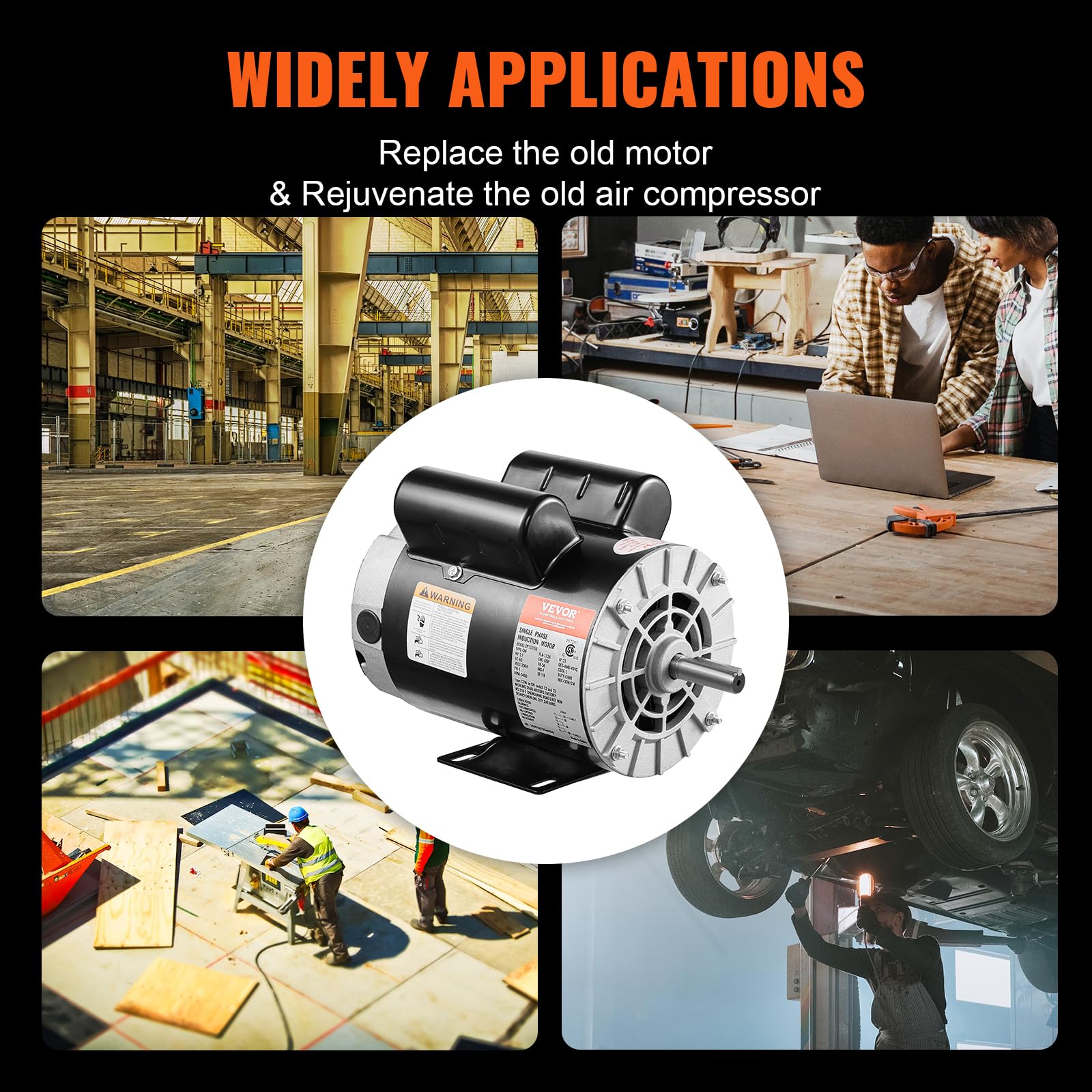 Foto 7 pulgar | Motor De Compresor De Aire Vevor 3.7hp 3450rpm 230v 17.2a 56 Chasis - Venta Internacional.