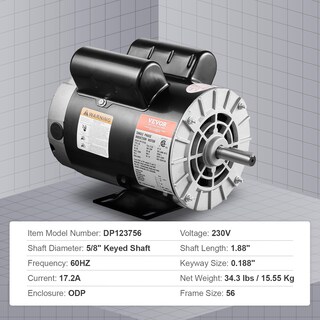 Foto 7 | Motor De Compresor De Aire Vevor 3.7hp 3450rpm 230v 17.2a 56 Chasis - Venta Internacional.