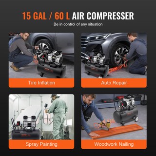 Foto 6 | Compresor De Aire Vevor Con Tanque De Acero De 15 Galones, 2 Hp, 5.3 Cfm, 125 Psi - Venta Internacional.