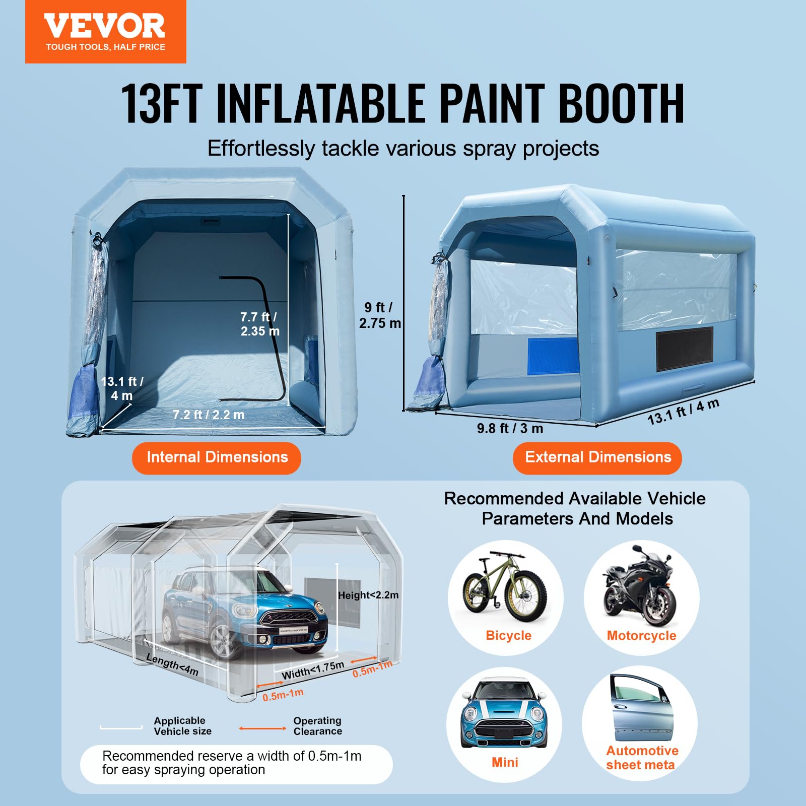 Foto 3 pulgar | Cabina De Pintura Inflable Vevor 4 X 3 X 2,7 M Con Ventilador De 750 W - Venta Internacional.