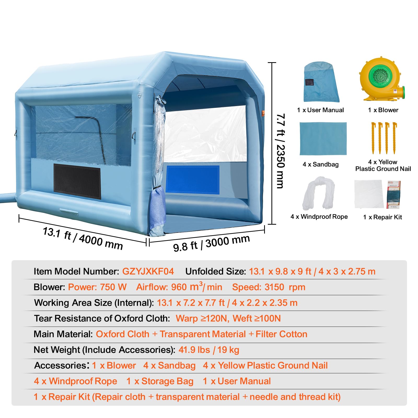 Foto 8 pulgar | Cabina De Pintura Inflable Vevor 4 X 3 X 2,7 M Con Ventilador De 750 W - Venta Internacional.