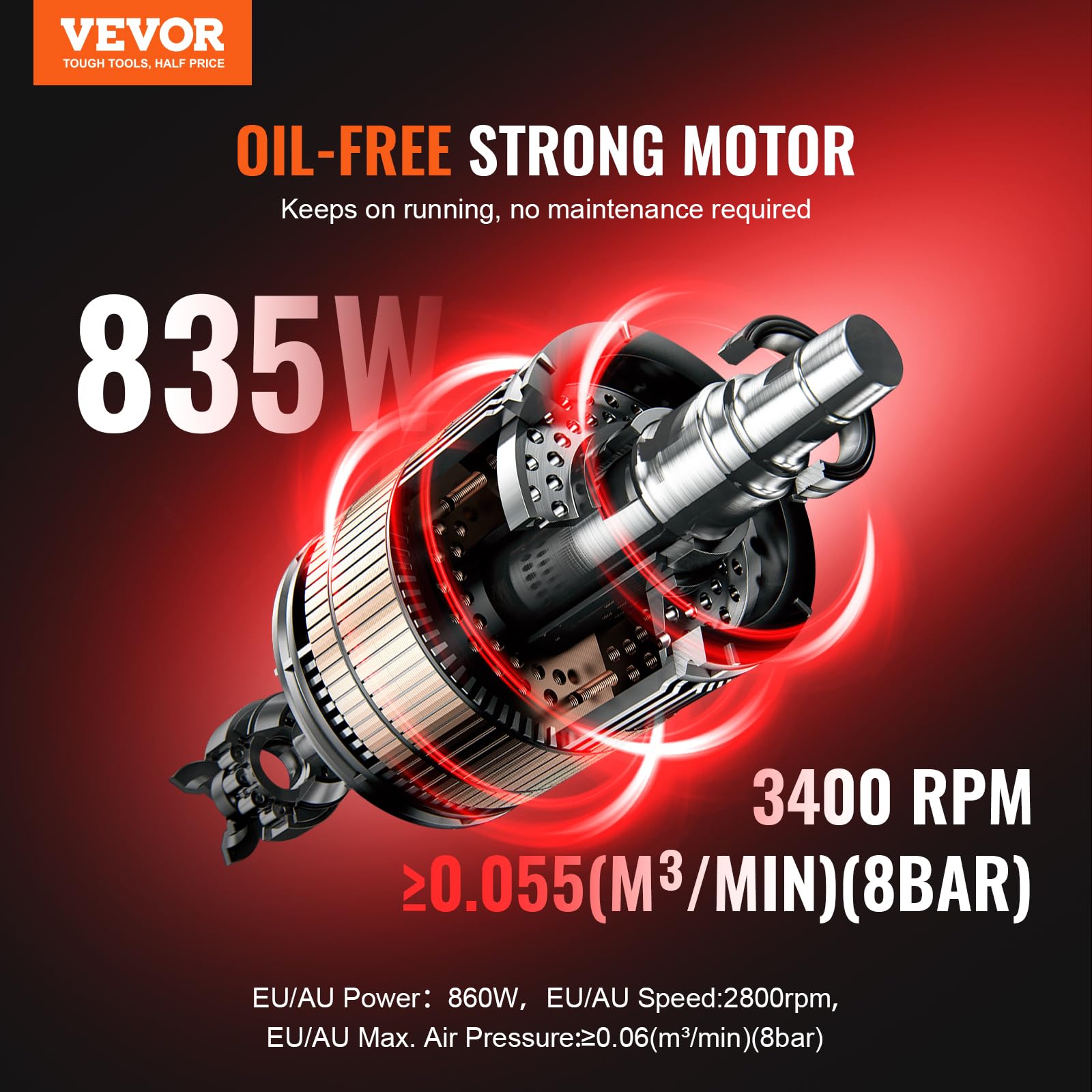 Foto 3 pulgar | Compresor De Aire Vevor, Tanque De Acero De 2 Galones, 1 Hp, 2.1 Cfm, 120 V - Venta Internacional.