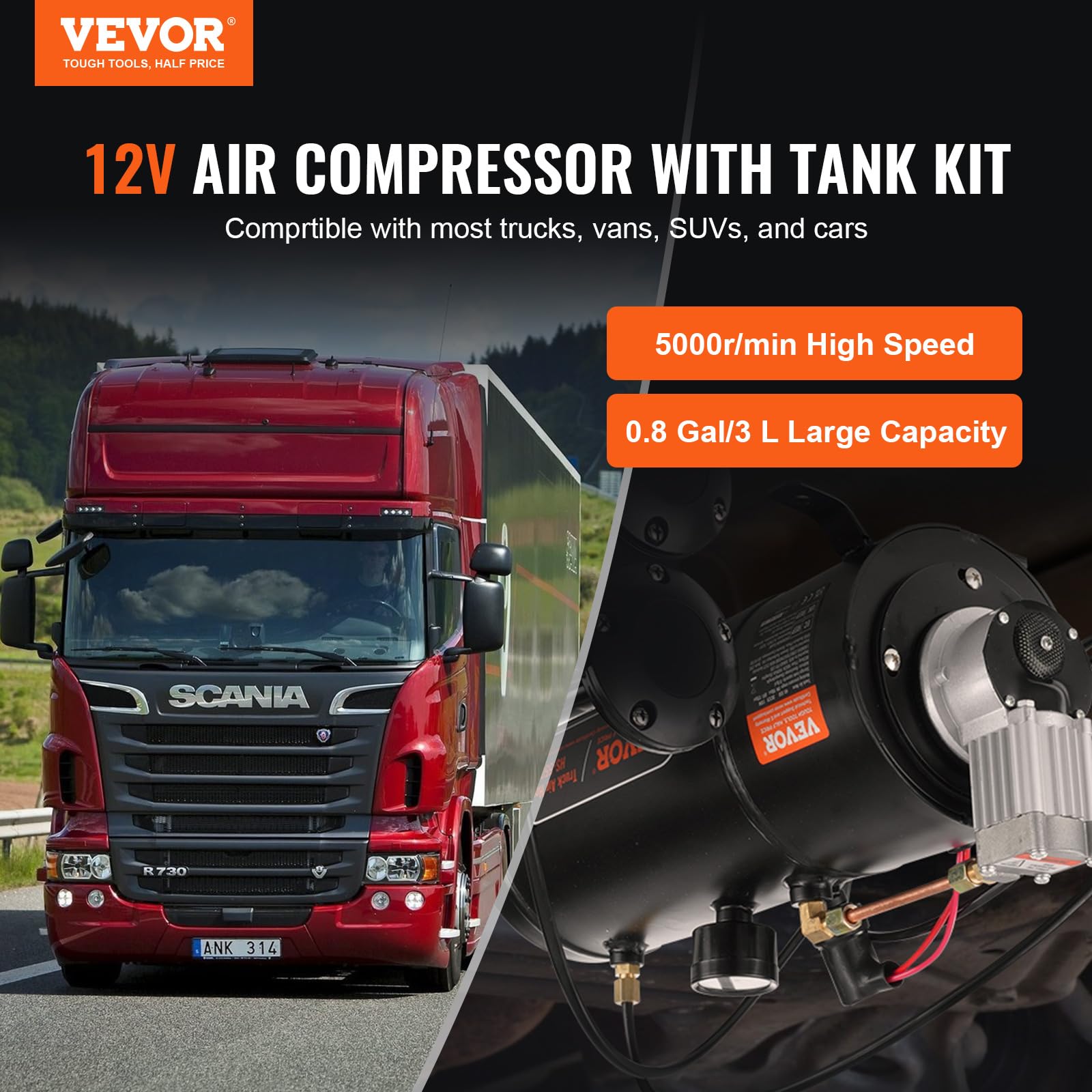 Foto 3 pulgar | Compresor De Aire Vevor 12v Con Tanque De 3 Litros, 3.2 Psi Train Horn - Venta Internacional.