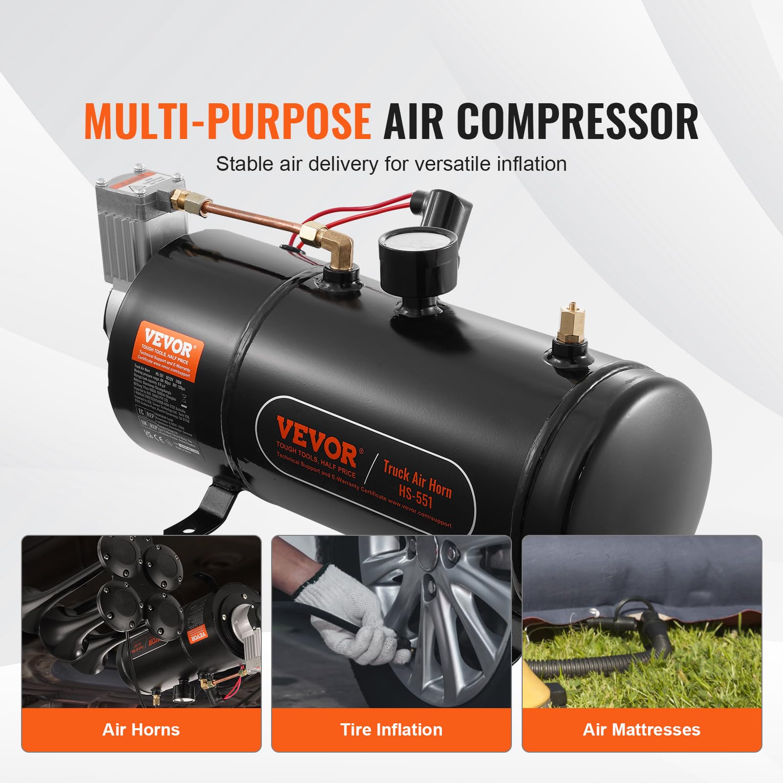 Foto 5 pulgar | Compresor De Aire Vevor 12v Con Tanque De 3 Litros, 3.2 Psi Train Horn - Venta Internacional.