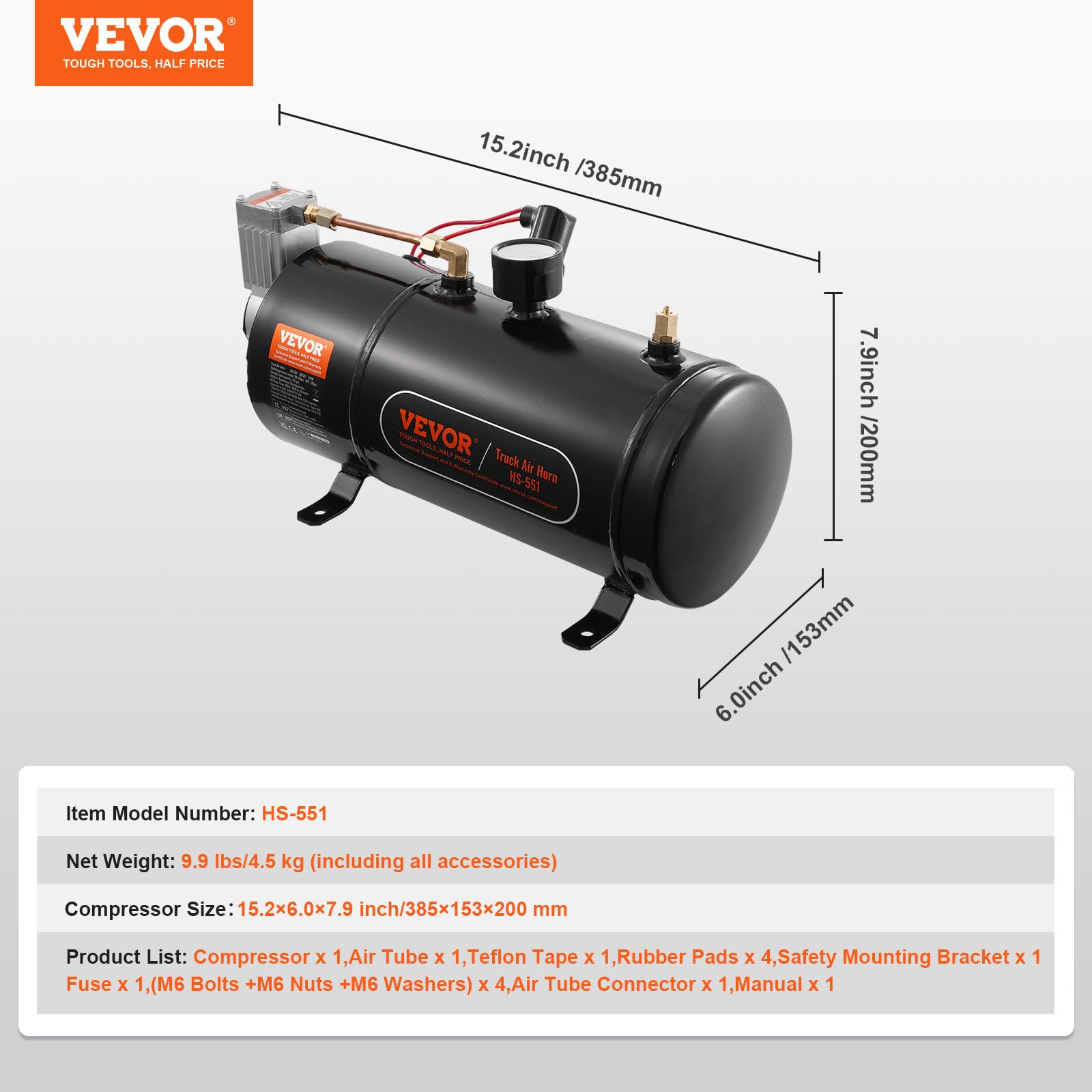Foto 7 | Compresor De Aire Vevor 12v Con Tanque De 3 Litros, 3.2 Psi Train Horn - Venta Internacional.