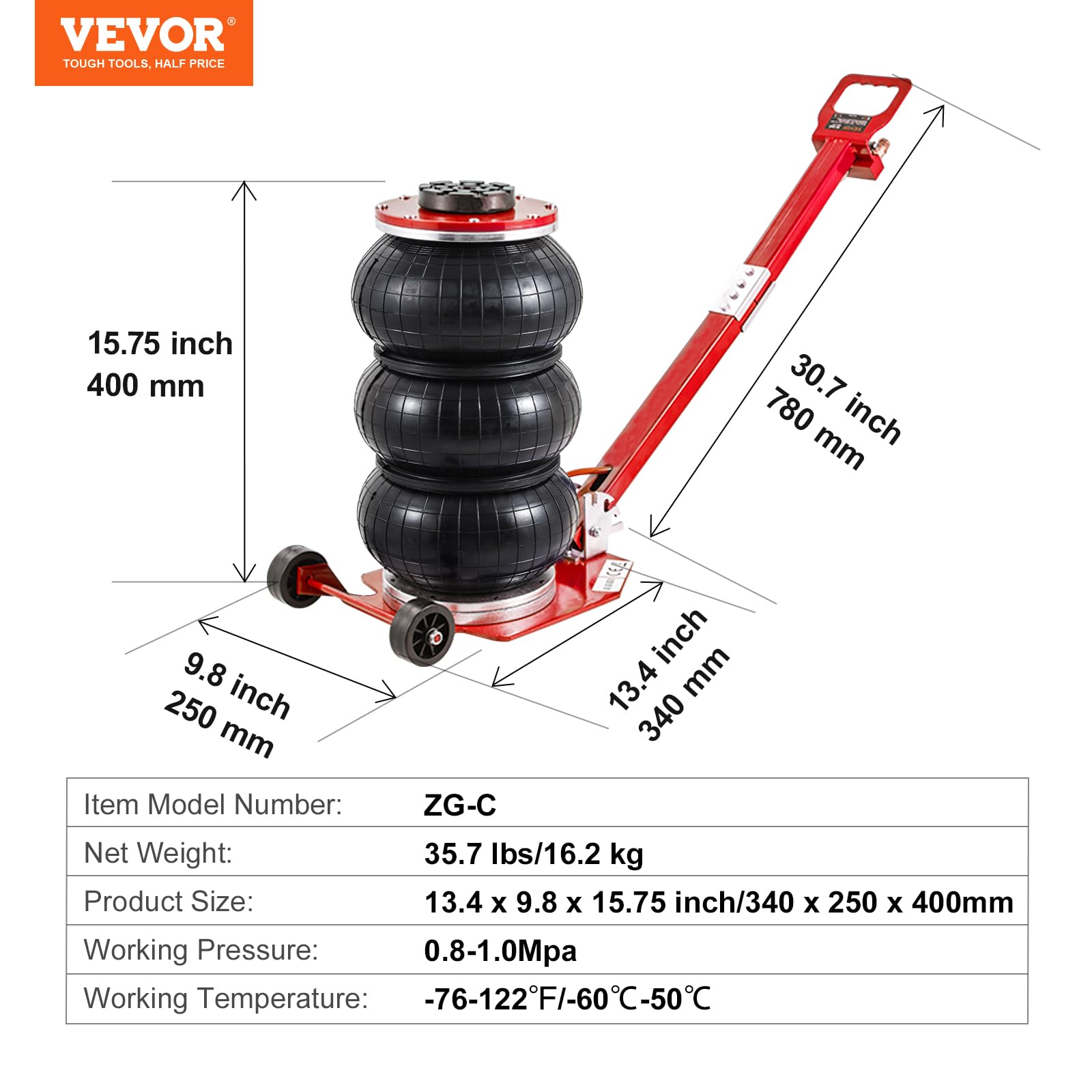 Foto 7 pulgar | Air Jack Vevor, 3 Toneladas/6600 Libras, Triple Bolsa Air Jack Lift 15.75 - Venta Internacional.