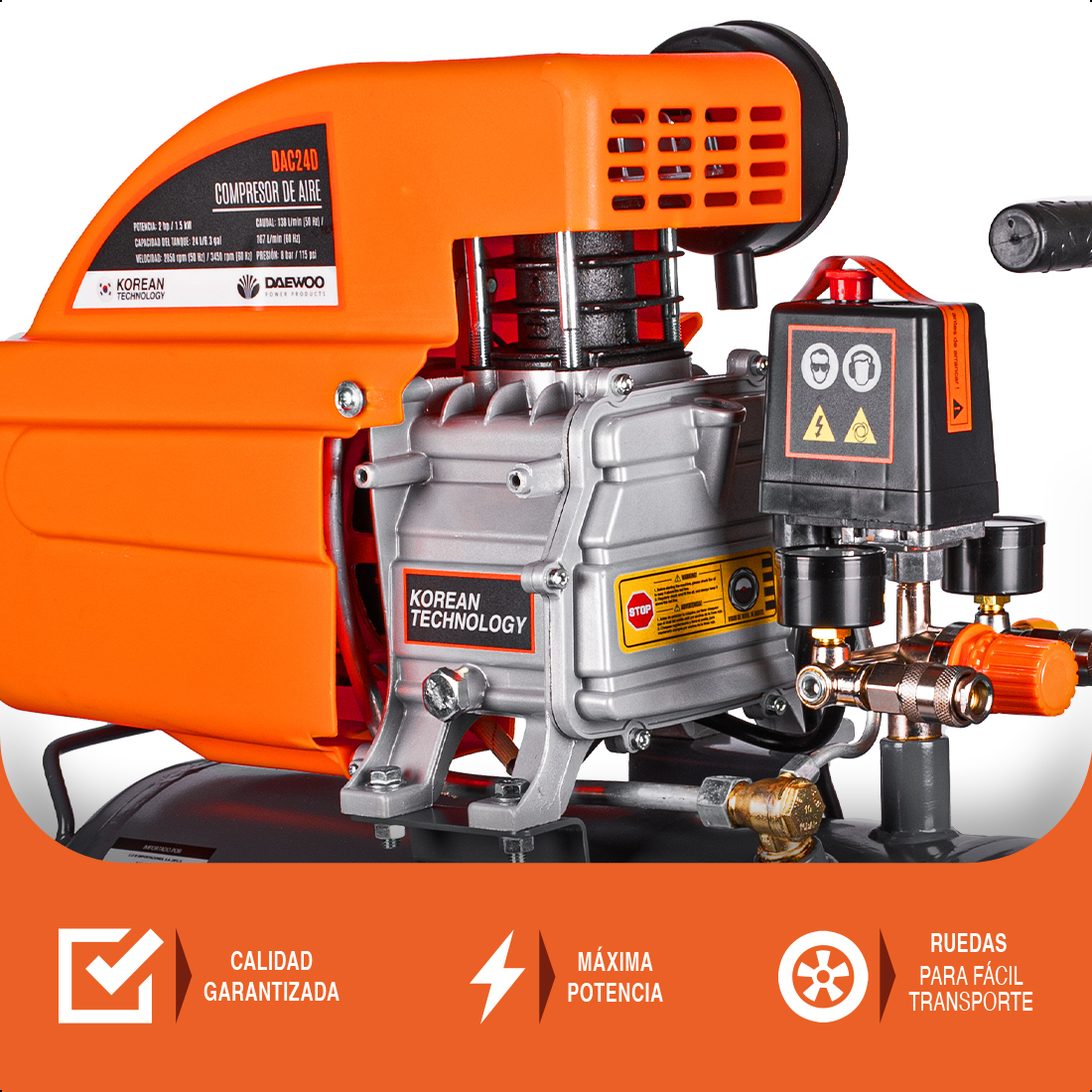Foto 8 pulgar | Compresor De Aire  Lubricado  Horizontal 24l 2hp 110v 115psi (+kit) Daewoo