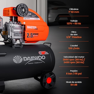 Foto 5 | Compresor De Aire Lubricado Horizontal 50l 2.5hp 110v 115psi (+kit) Daewoo