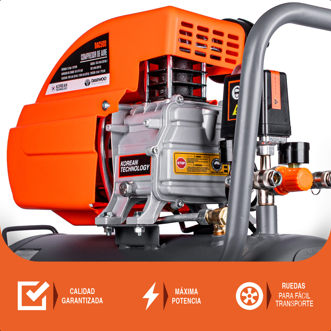 Foto 7 | Compresor De Aire  Lubricado  Horizontal 50l 2.5hp 110v 115psi (+kit) Daewoo