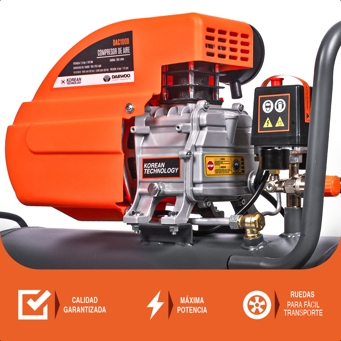 Foto 7 | Compresor De Aire  Lubricado  Horizontal 100l 2hp 110v (+kit) Daewoo