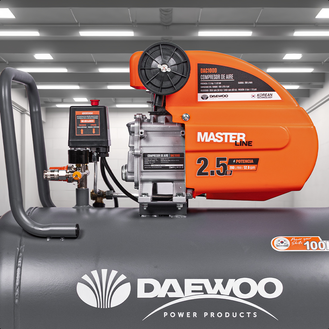 Foto 9 pulgar | Compresor De Aire  Lubricado  Horizontal 100l 2hp 110v (+kit) Daewoo
