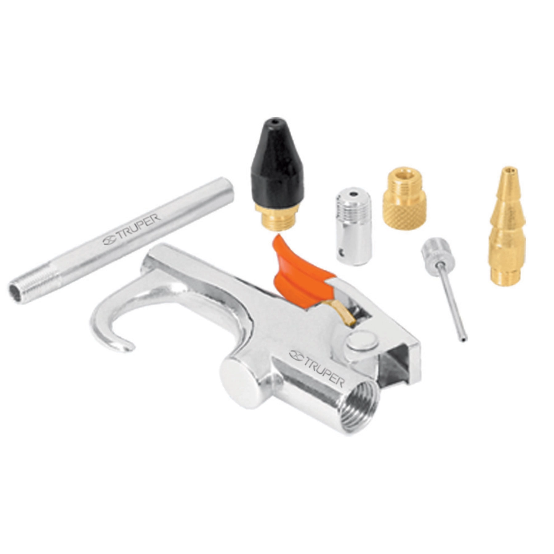 Juego de Pistola Sopleteadora con 2 Boquillas y 4 Accesorios Truper 19078 color Plateado