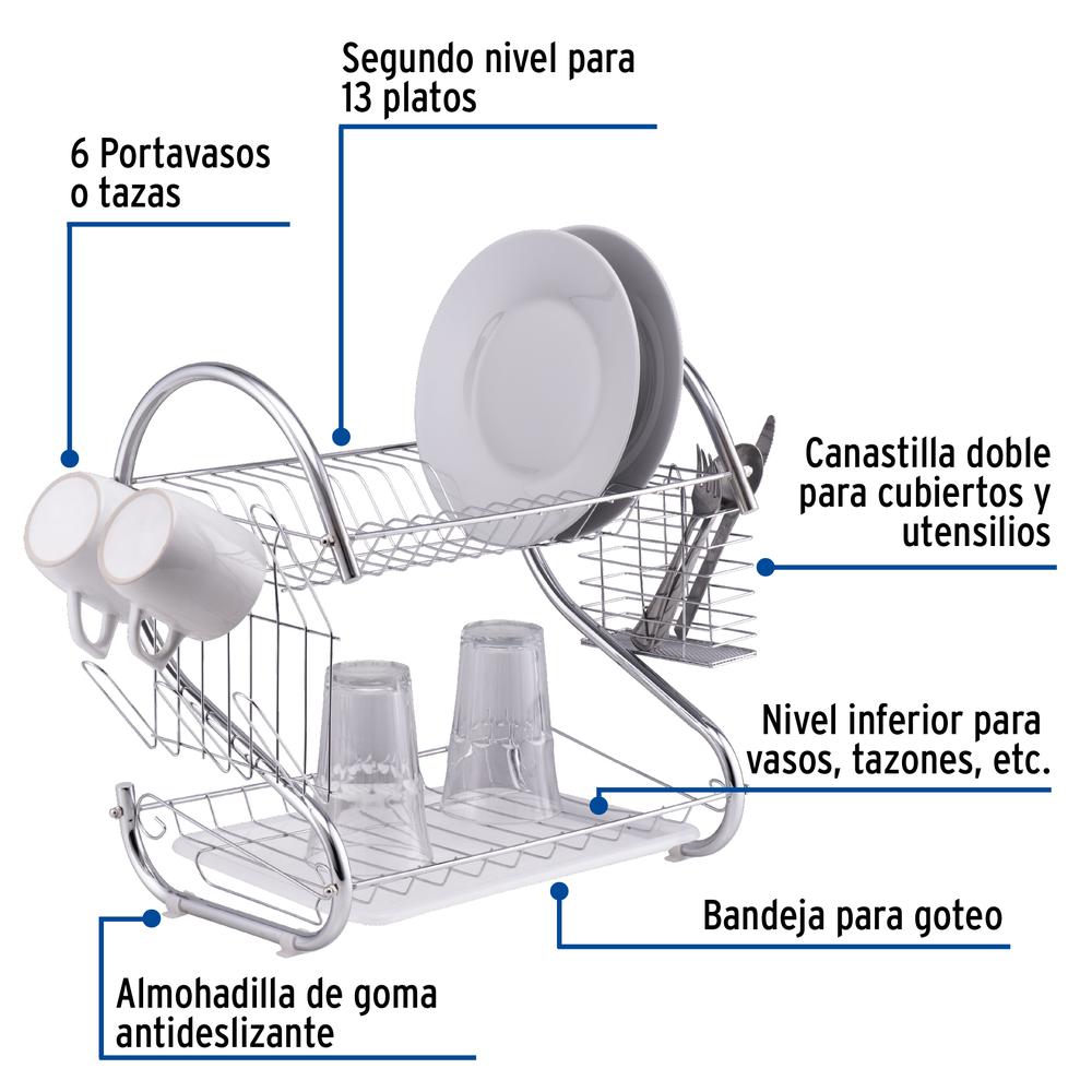 Foto 2 | Escurridor De Acero Cromado Con 2 Niveles Para Trastes