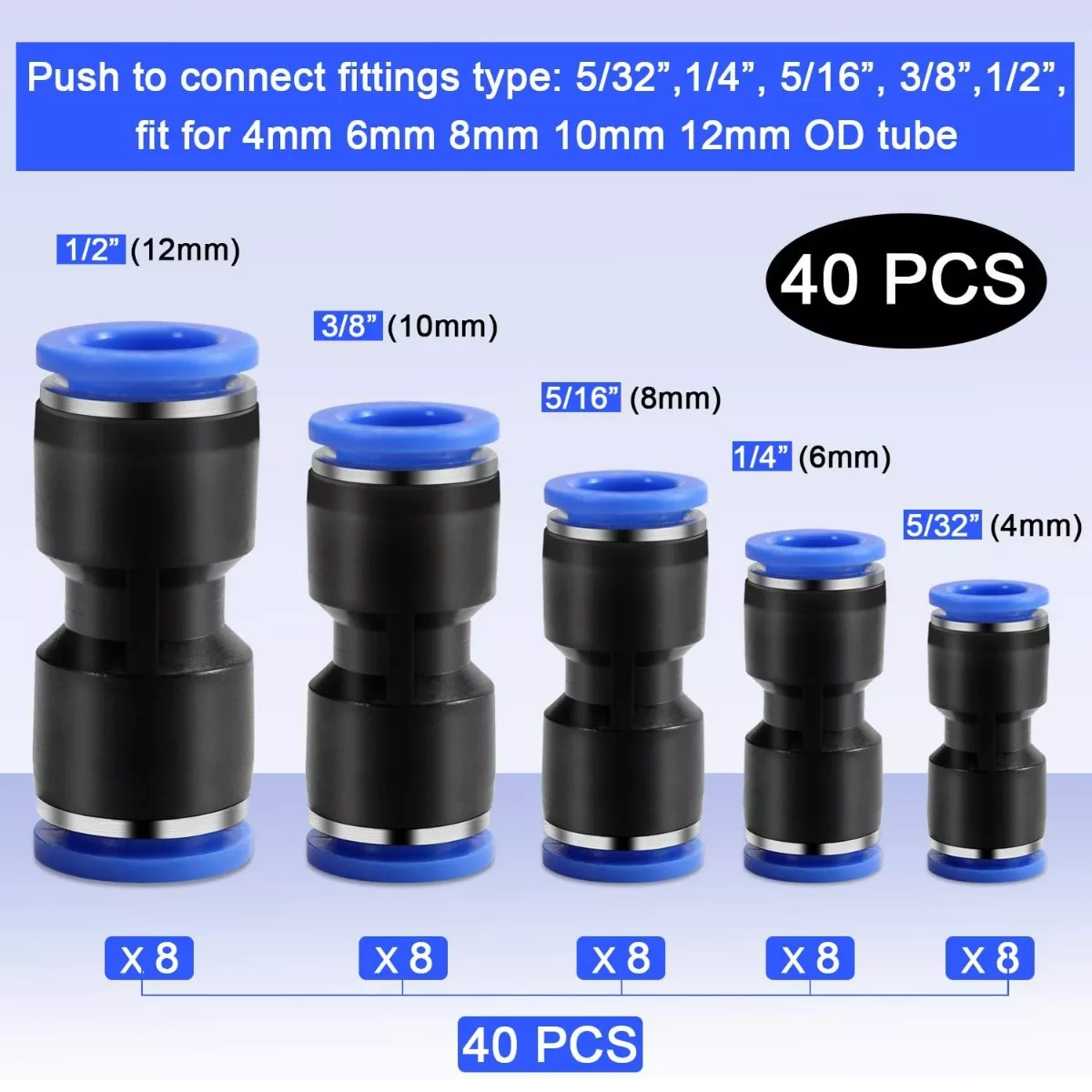 Foto 4 pulgar | Kit 40 Conectores De Empuje Rectos, 1/2, 3/8, 5/16, 1/4, 5/32 Eo Safe Imports Esi-13158 Multicolor