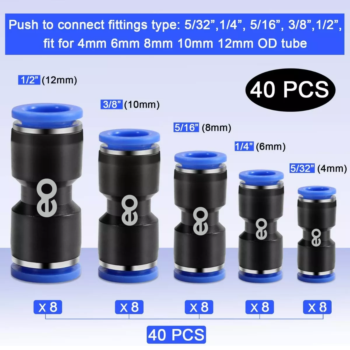Foto 4 pulgar | Kit 40 Conectores De Empuje Rectos, 1/2, 3/8, 5/16, 1/4, 5/32 Eo Safe Imports Esi-13158-1 Multicolor