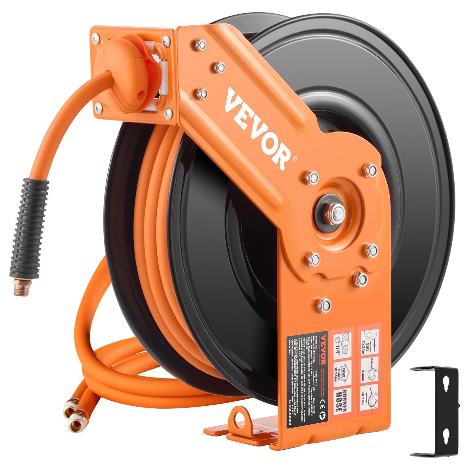 Manguera De Aire Retráctil Vevor, 3/8 Pulgadas X 50 Pies, Goma, 300 Psi - Venta Internacional. $3,334