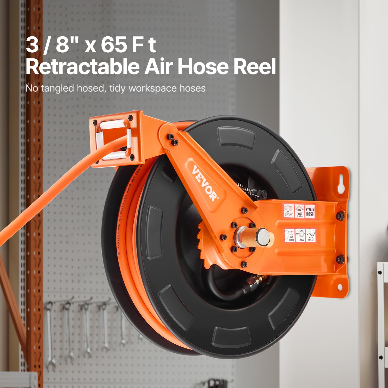 Foto 2 | Manguera De Aire Retráctil Vevor Híbrida De 3/8 X 65 Pies, 300 Psi - Venta Internacional.