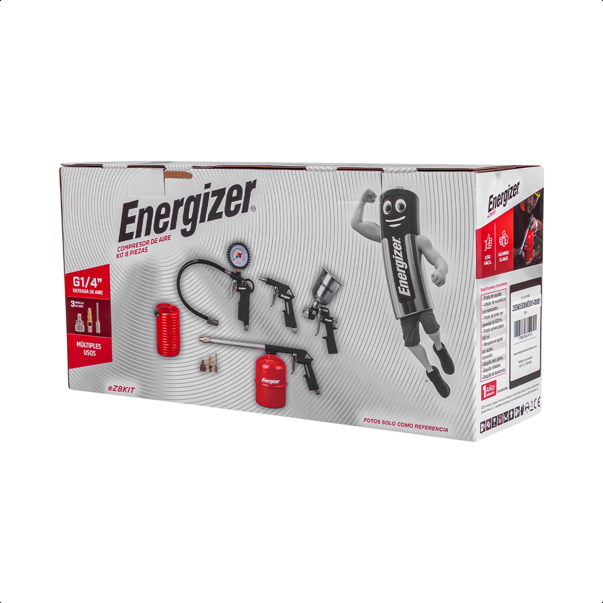 Foto 1 | Pistola De Aire Con Manguera De 5m  Pistola Para Inflado Con 3 Boquillas Y Pistola De Lavado Energizer