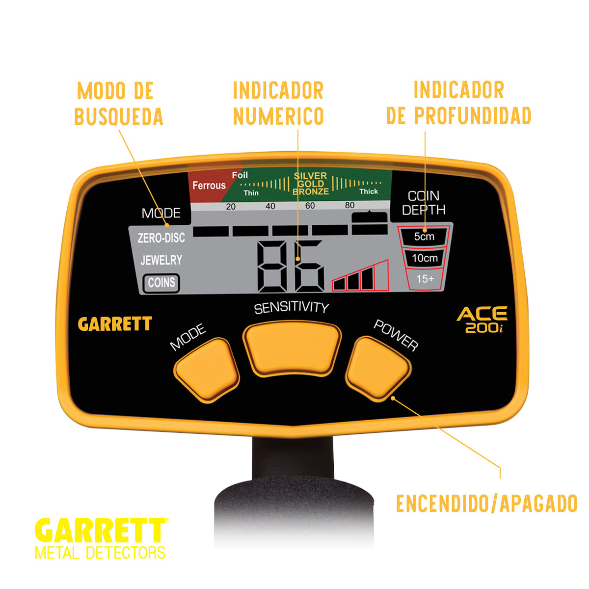 Foto 3 pulgar | Detector de Metales Garrett Ace 200i color Amarillo