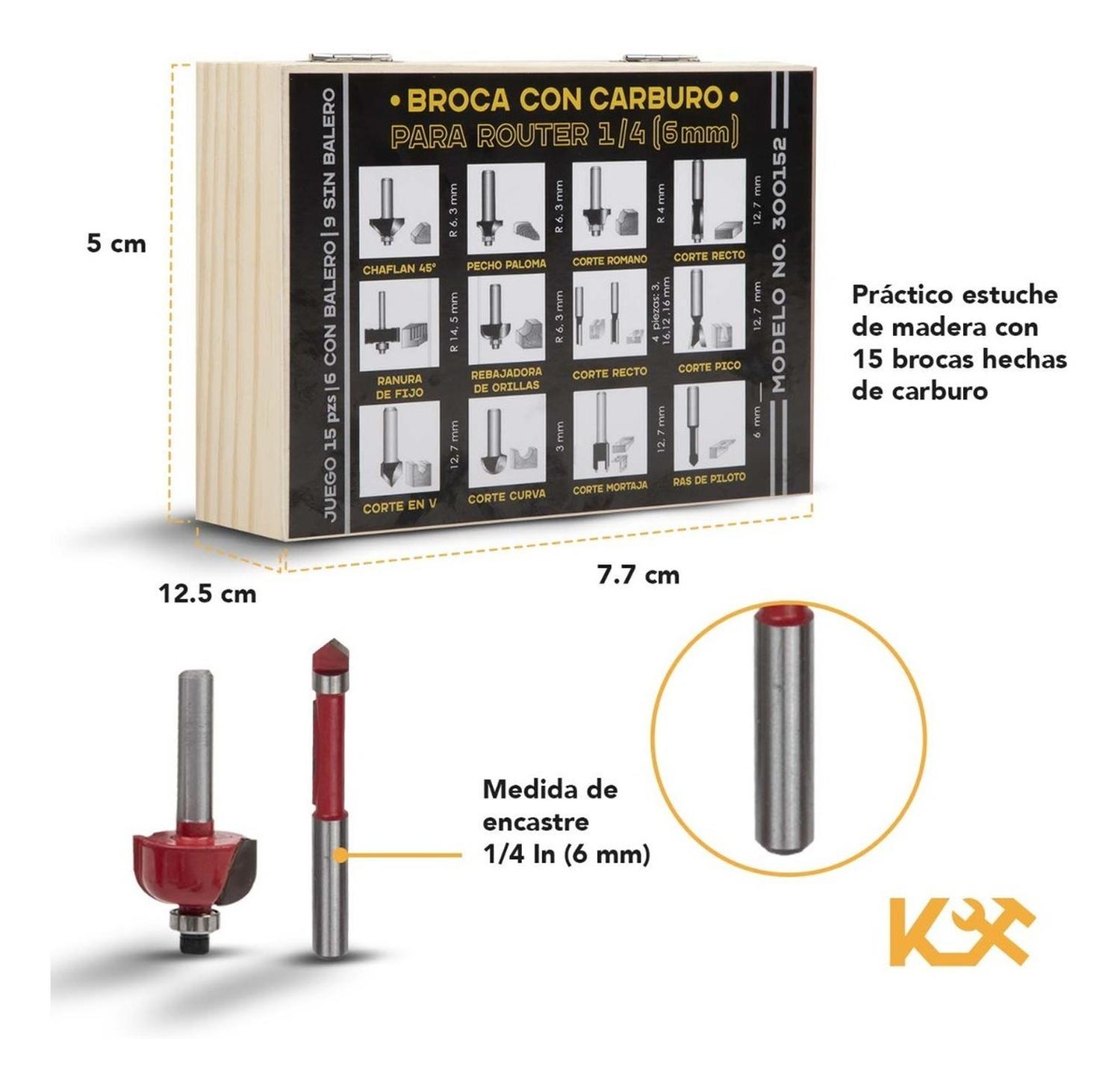 Foto 6 | Estuche de 15 Brocas de Carburo para Router de 1/4 Impulso color Gris