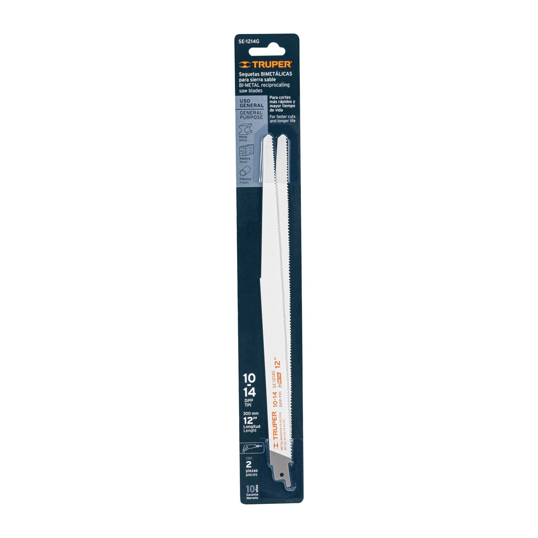 Segueta Sierra Sable 12p 10-14 Dpp Blister Con 2 Piezas Uso General Truper 10792 color Blanco