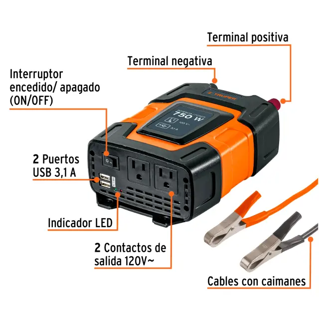 Foto 3 pulgar | Inversor de Corriente Truper Inco-750 color Negro 750 W