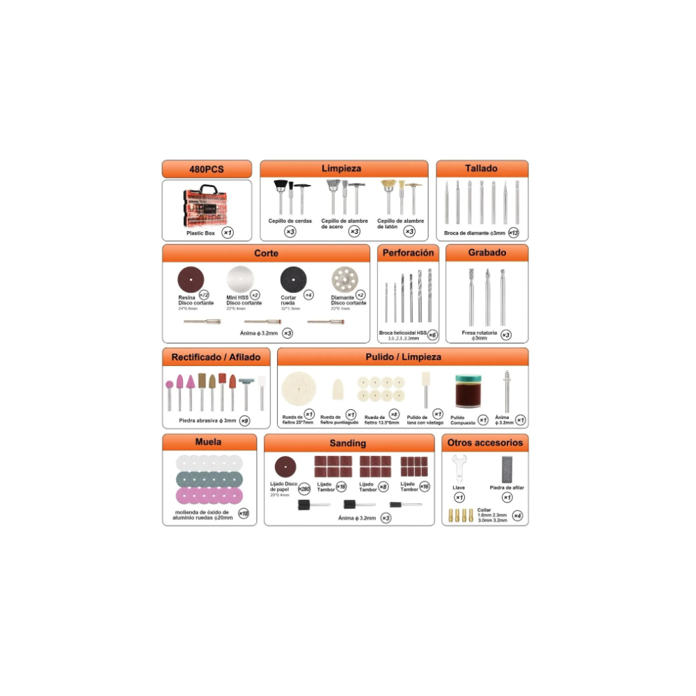 Foto 2 | Accesorios para Mini Taladro Malubero Accesorios Para Mini Taladro Kit 480 Piezas Multicolor