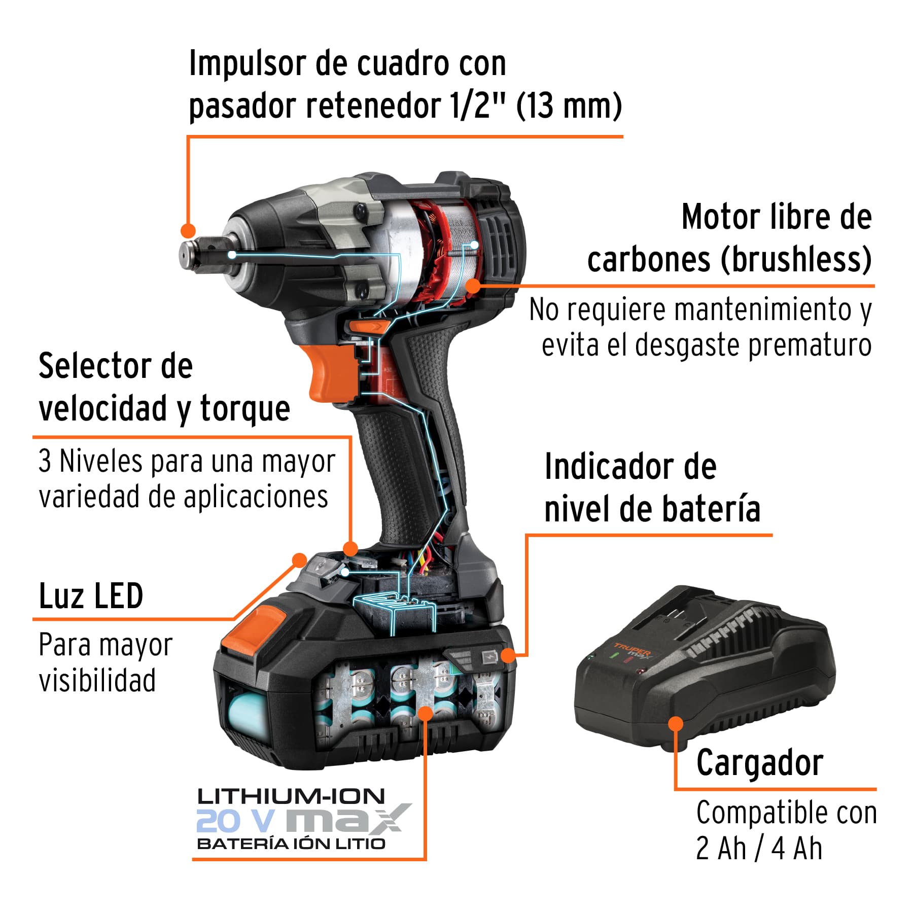 Foto 2 | Llave de Impacto Truper 101403 color Gris