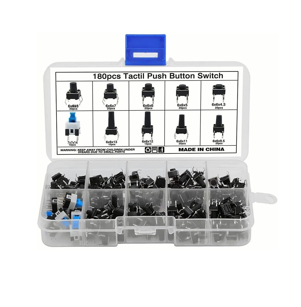 Kit de Push Button Pines 4 Diferentes Tamaños Eo Safe Imports Esi-208 color Negro