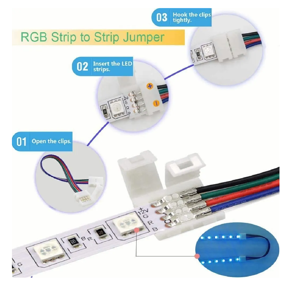 Foto 4 pulgar | Kit Conectores de Broche para Unir Tira Led Rgb Eo Safe Imports Esi-141 color Blanco