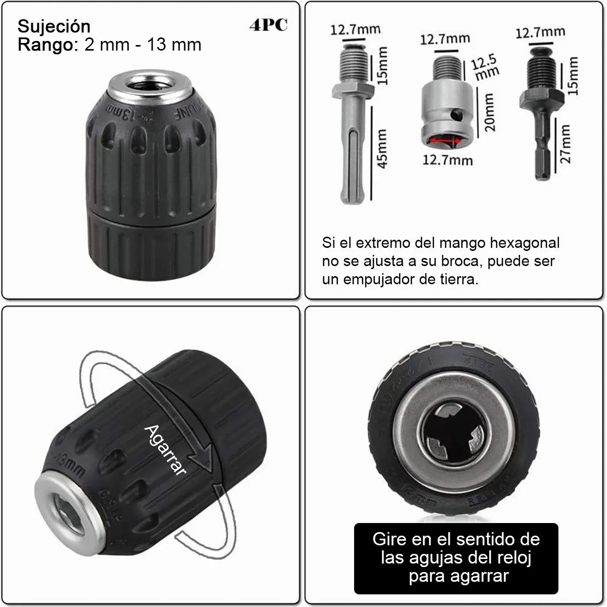 Foto 3 pulgar | Adaptador Sds Plus Destornillador Impact Broquero Chuck 1/2 Eo Safe Imports Esi-18 color Gris