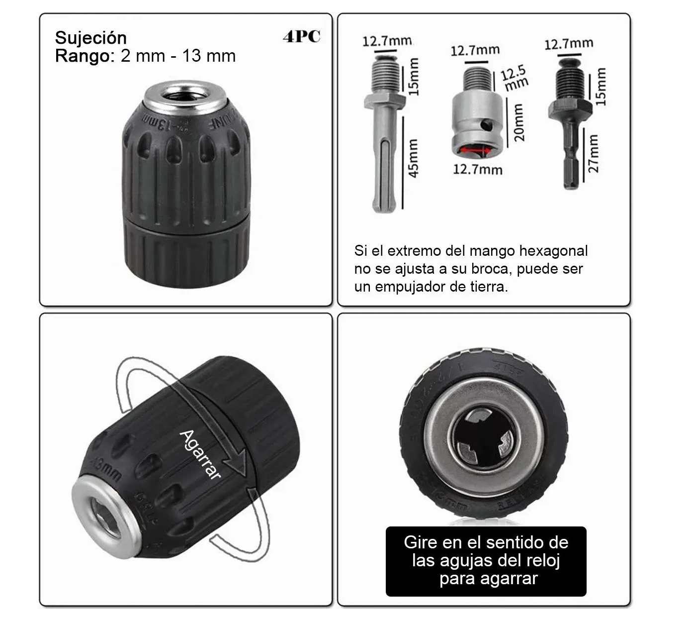 Foto 2 | Broquero Chuck 1/2 Adaptador Sds Eo Safe Imports Esi-510 Negro