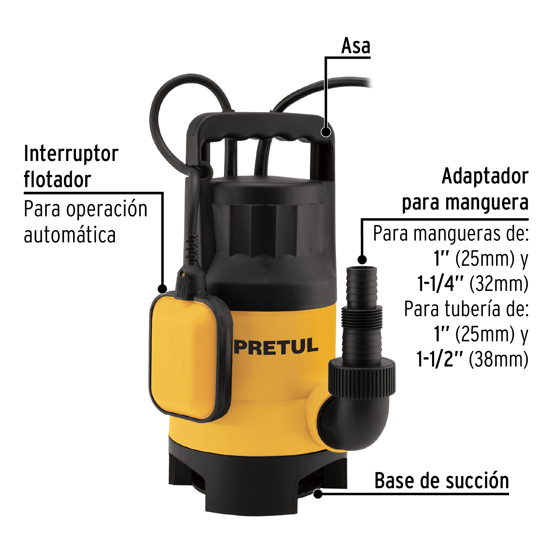 Foto 3 pulgar | Bomba Sumergible Pretul BOS-1SPP color Amarillo