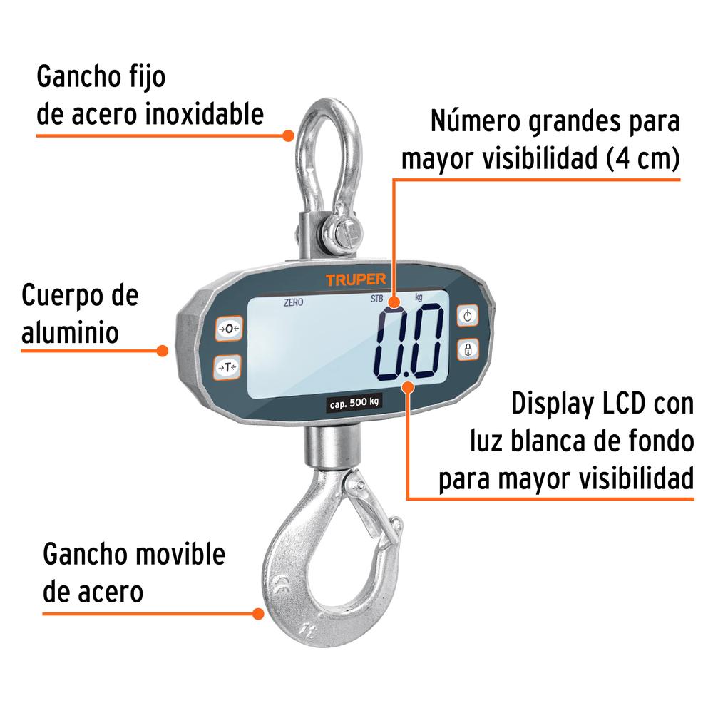 Foto 3 pulgar | Báscula Electrónica Colgante Truper Gris 500 kg