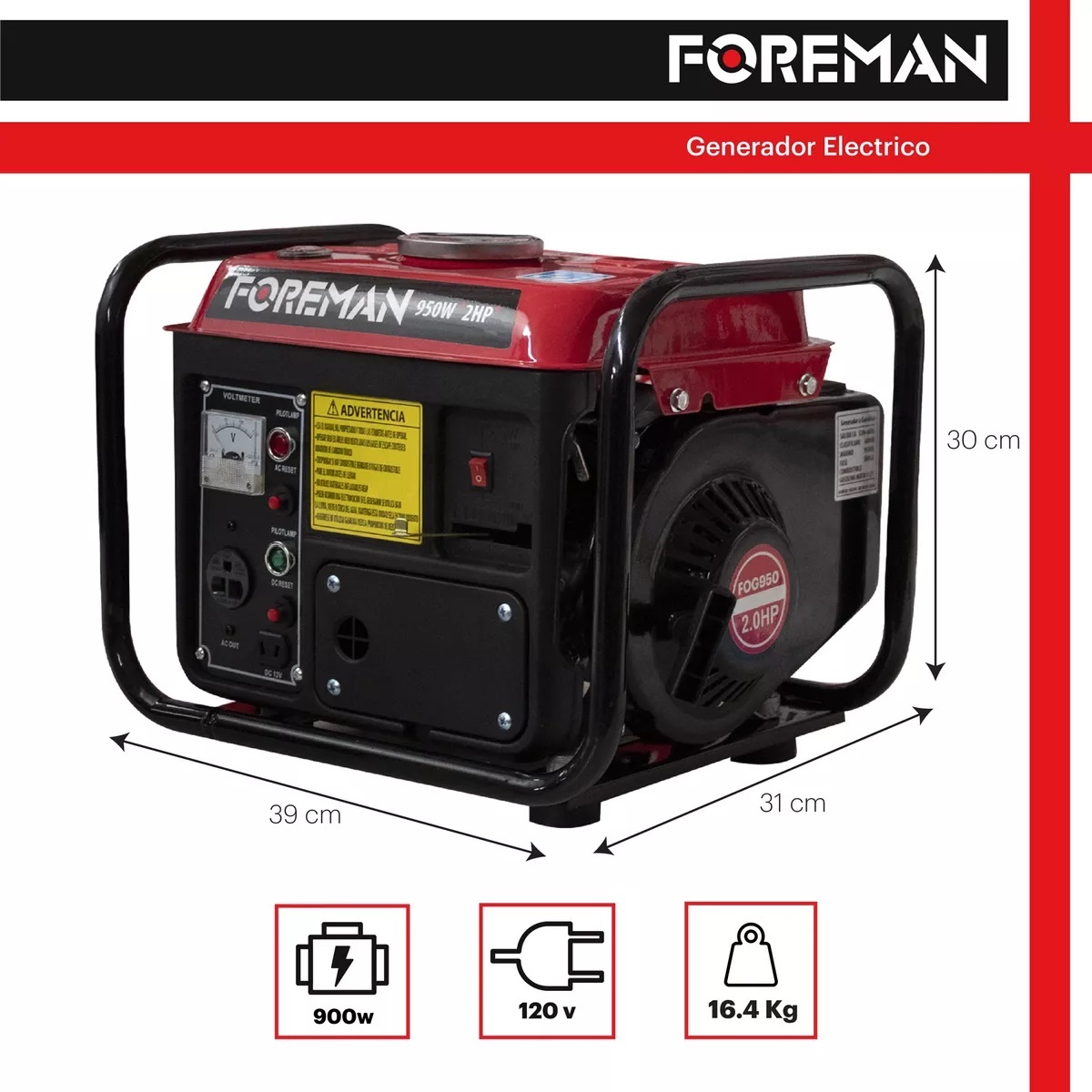 Foto 5 | Generador Portátil A Gasolina Foreman 950w Monofásico 110v