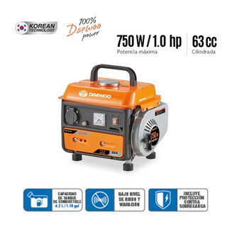 Foto 2 | Generador Eléctrico Portátil A Gasolina Daewoo Gdaa980 Color Naranja Y Negro Bajo Ruido Y Vibración 750w