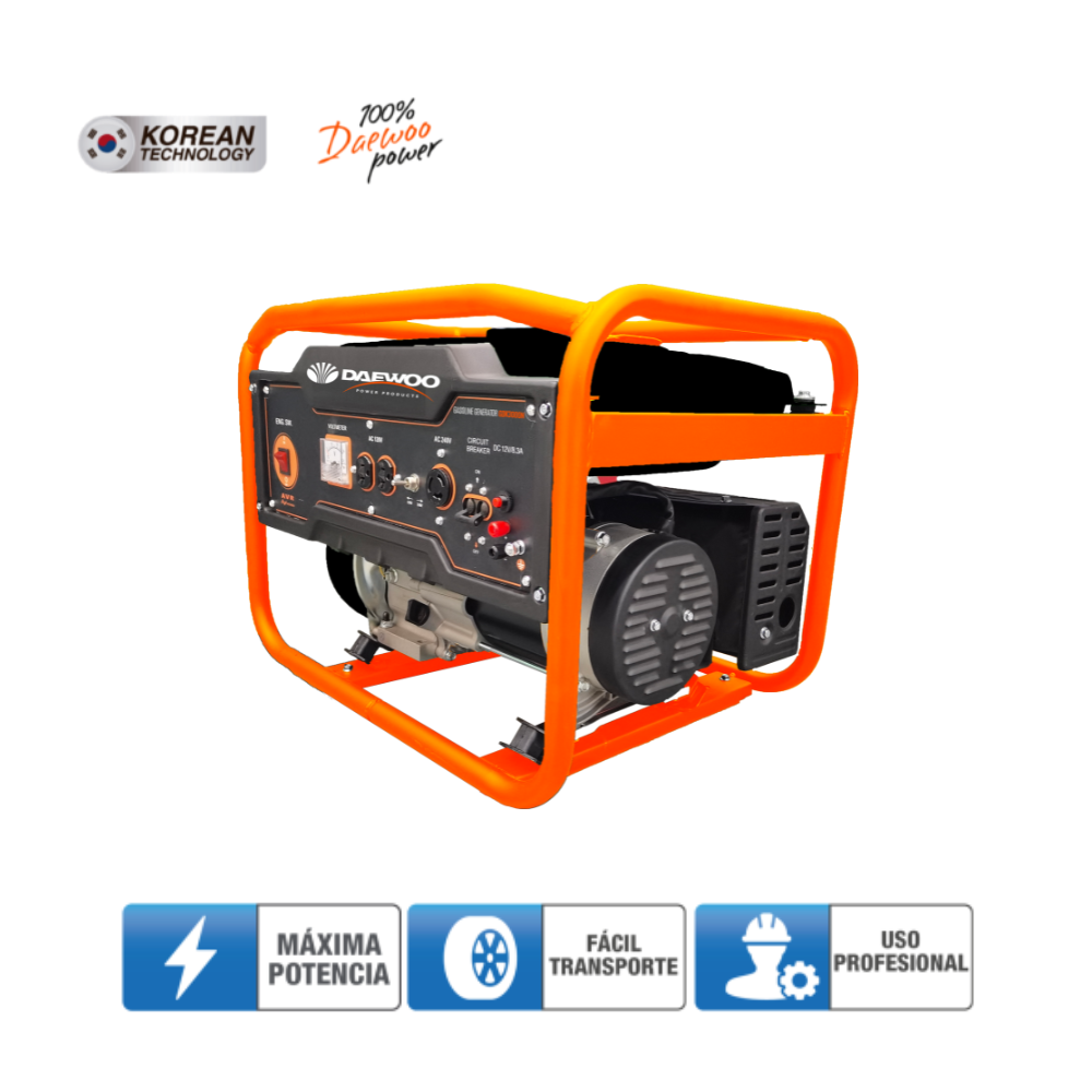 Foto 3 pulgar | Generador Eléctrico A Gasolina Daewoo Gdk3000n Color Naranja Y Negro Gran Potencia Y Bajo Ruido 20l