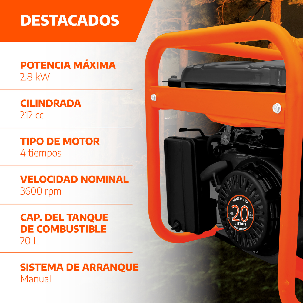 Foto 4 pulgar | Generador Eléctrico A Gasolina Daewoo Gdk3000n Color Naranja Y Negro Gran Potencia Y Bajo Ruido 20l