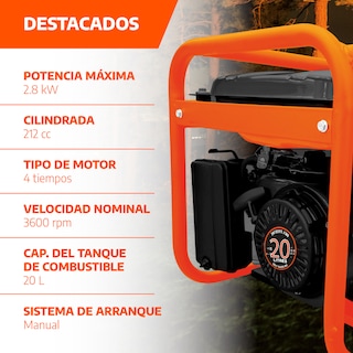 Foto 3 | Generador Eléctrico A Gasolina Daewoo Gdk3000n Color Naranja Y Negro Gran Potencia Y Bajo Ruido 20l