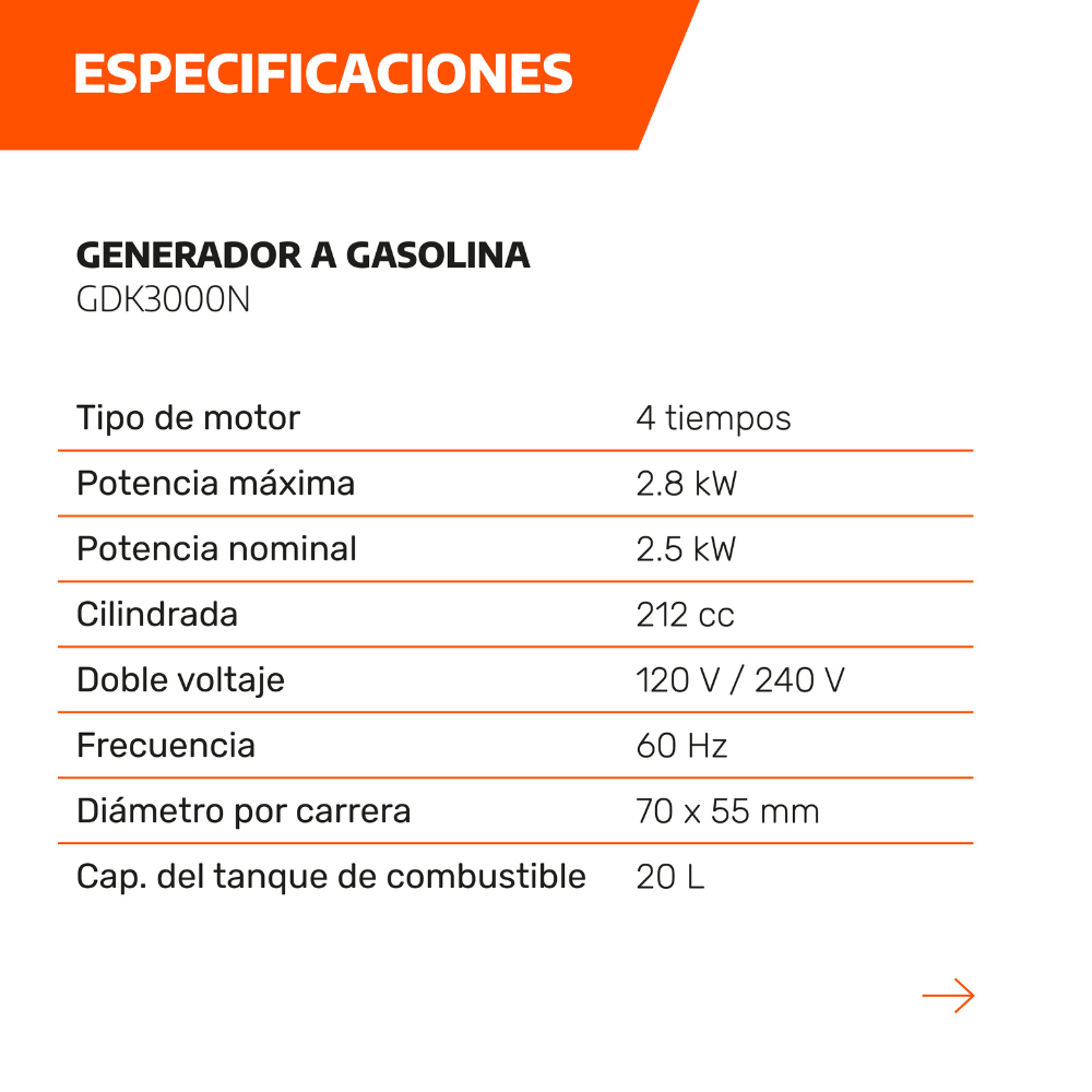 Foto 5 pulgar | Generador Eléctrico A Gasolina Daewoo Gdk3000n Color Naranja Y Negro Gran Potencia Y Bajo Ruido 20l