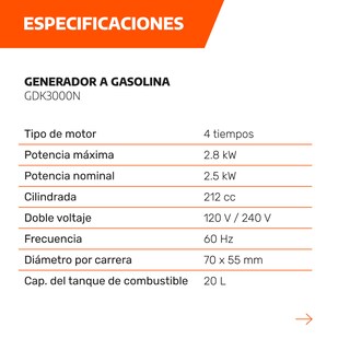Foto 4 | Generador Eléctrico A Gasolina Daewoo Gdk3000n Color Naranja Y Negro Gran Potencia Y Bajo Ruido 20l
