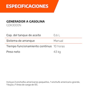 Foto 5 | Generador Eléctrico A Gasolina Daewoo Gdk3000n Color Naranja Y Negro Gran Potencia Y Bajo Ruido 20l