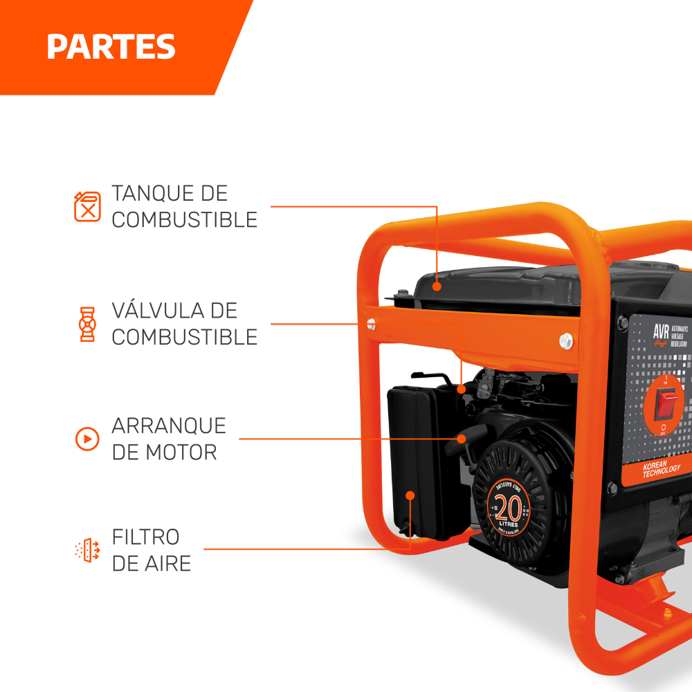 Foto 7 pulgar | Generador Eléctrico A Gasolina Daewoo Gdk3000n Color Naranja Y Negro Gran Potencia Y Bajo Ruido 20l